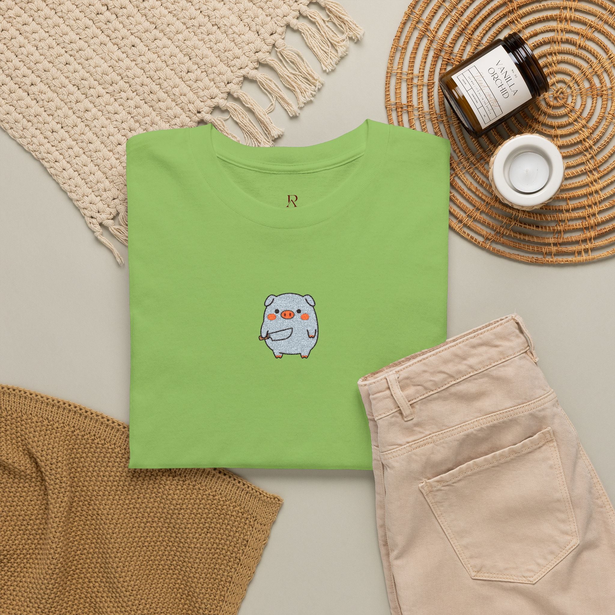 Embroidered Pig With Knife T-Shirt