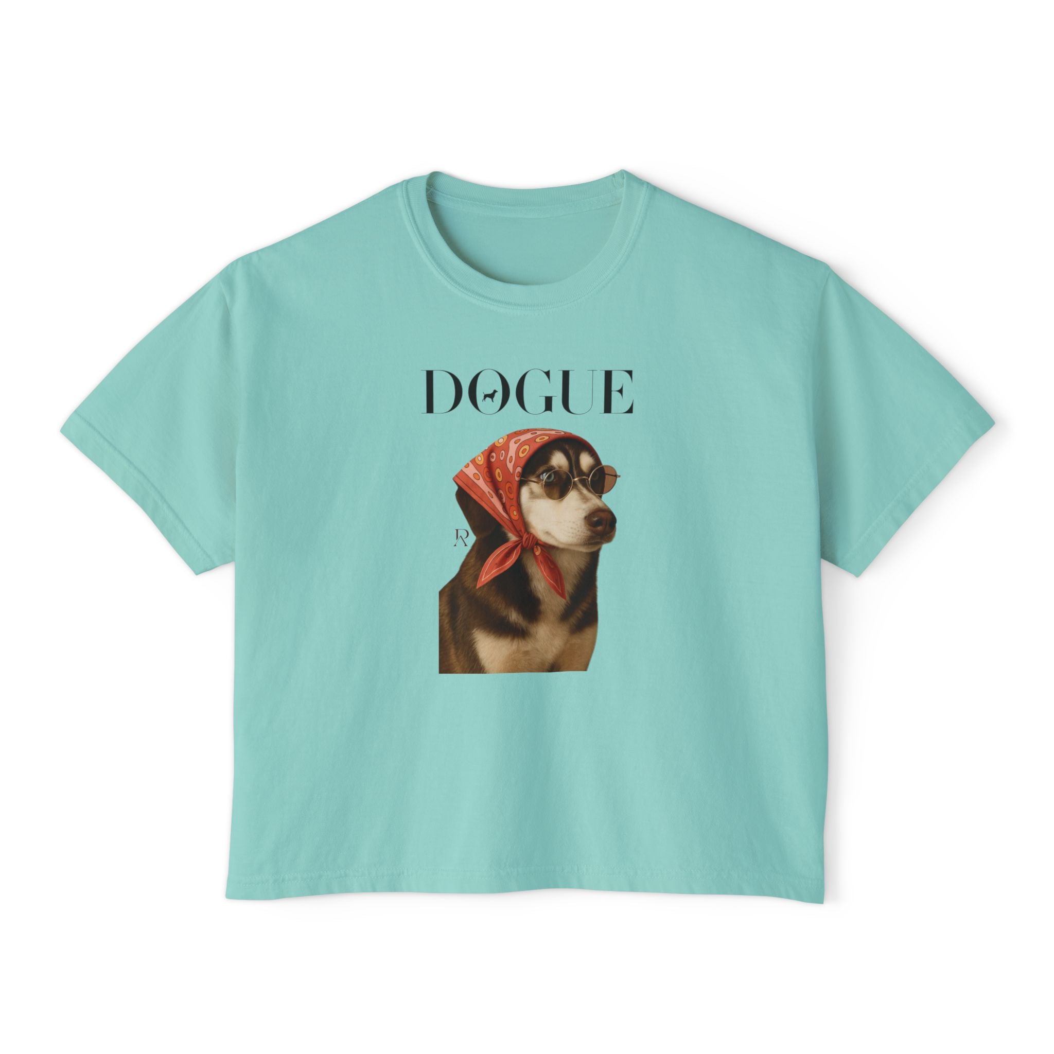 Dogue Boxy Tee | Fashionable canine portrait, vintage scarf