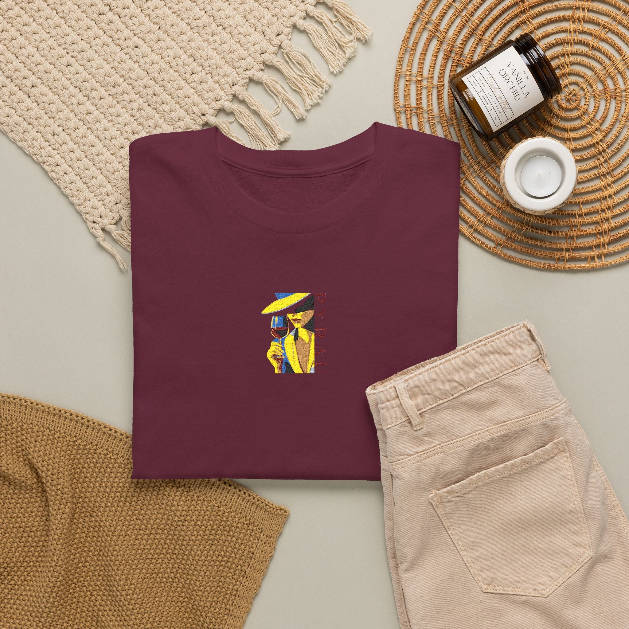 Embroidered Wine Retro Tee