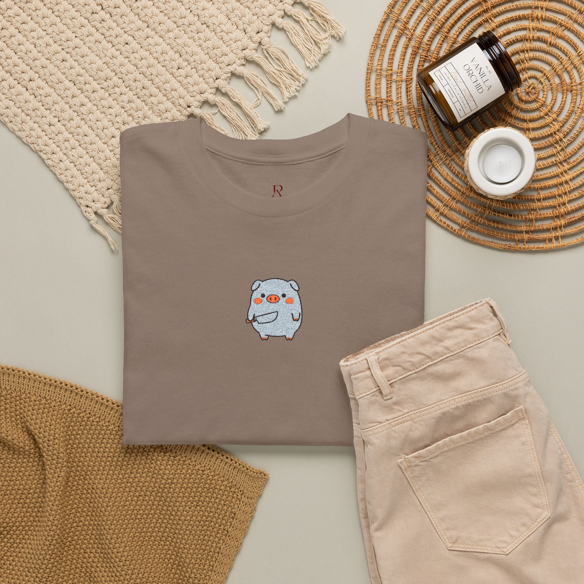Embroidered Pig With Knife T-Shirt