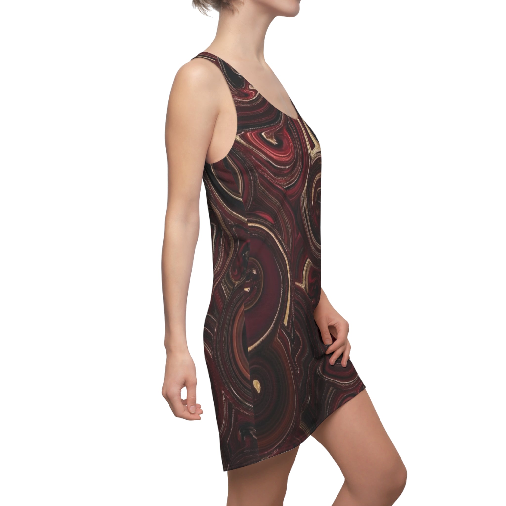 Maroon Dress – Burgundy Gold Swirl