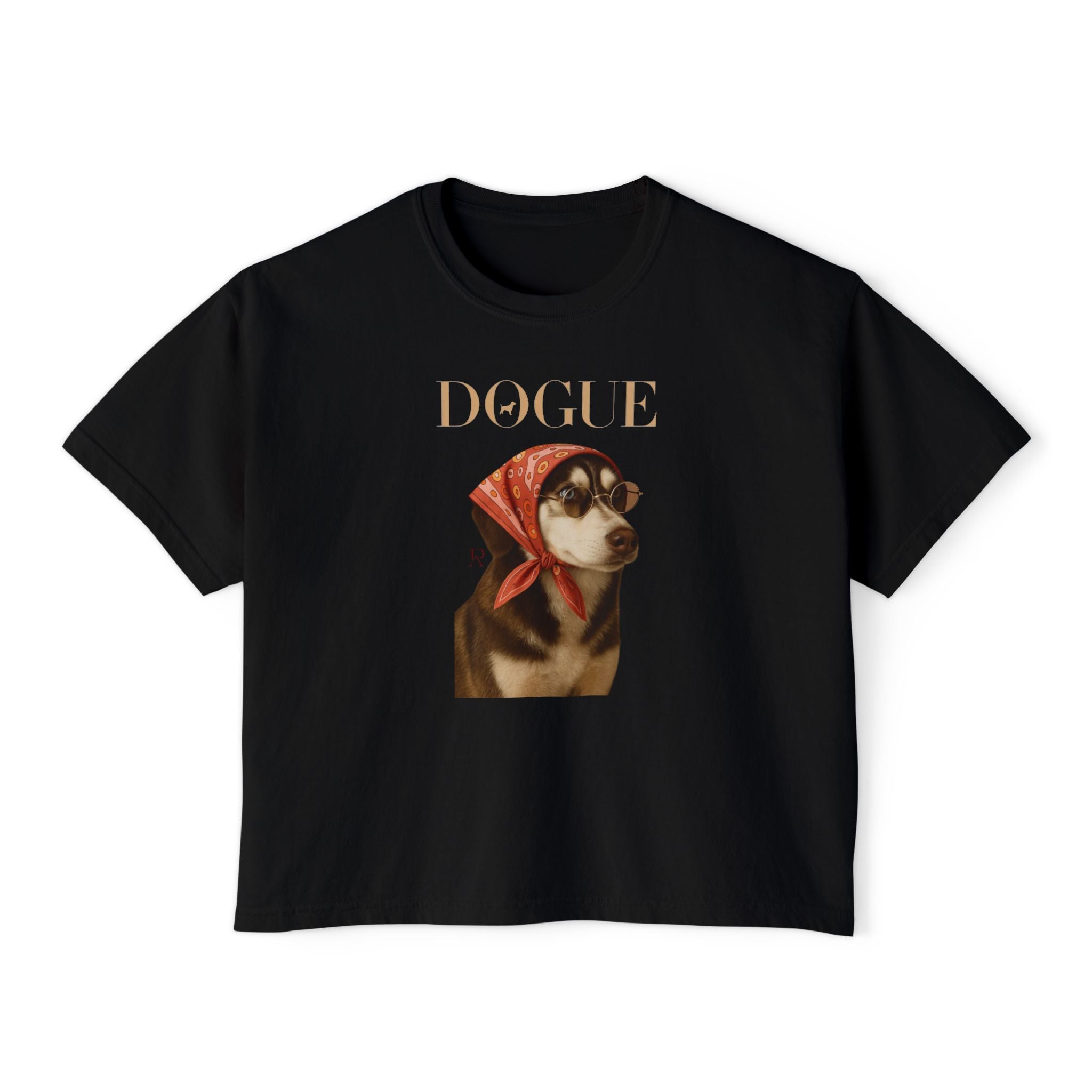Dogue Boxy Tee | Fashionable canine portrait, vintage scarf