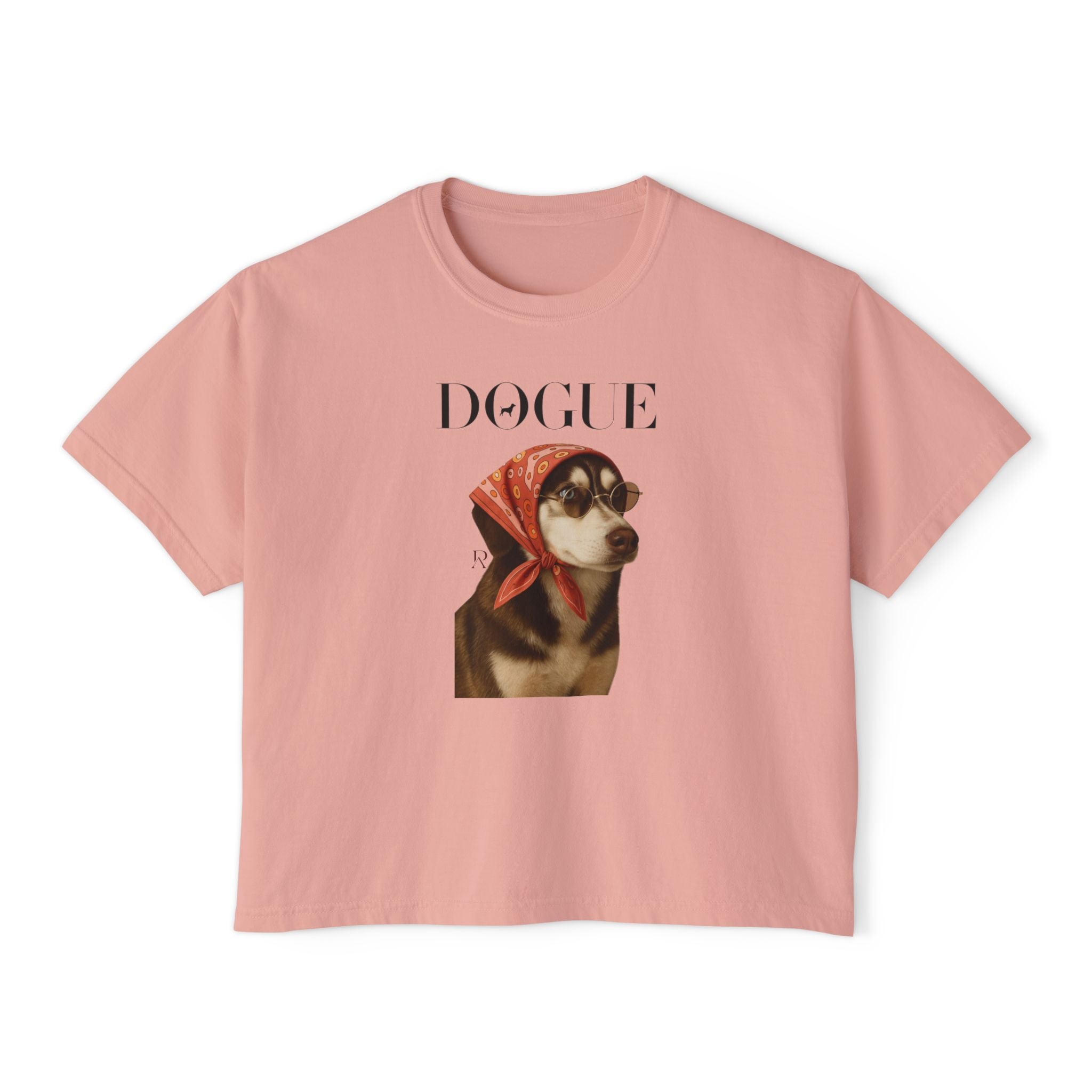Dogue Boxy Tee | Fashionable canine portrait, vintage scarf