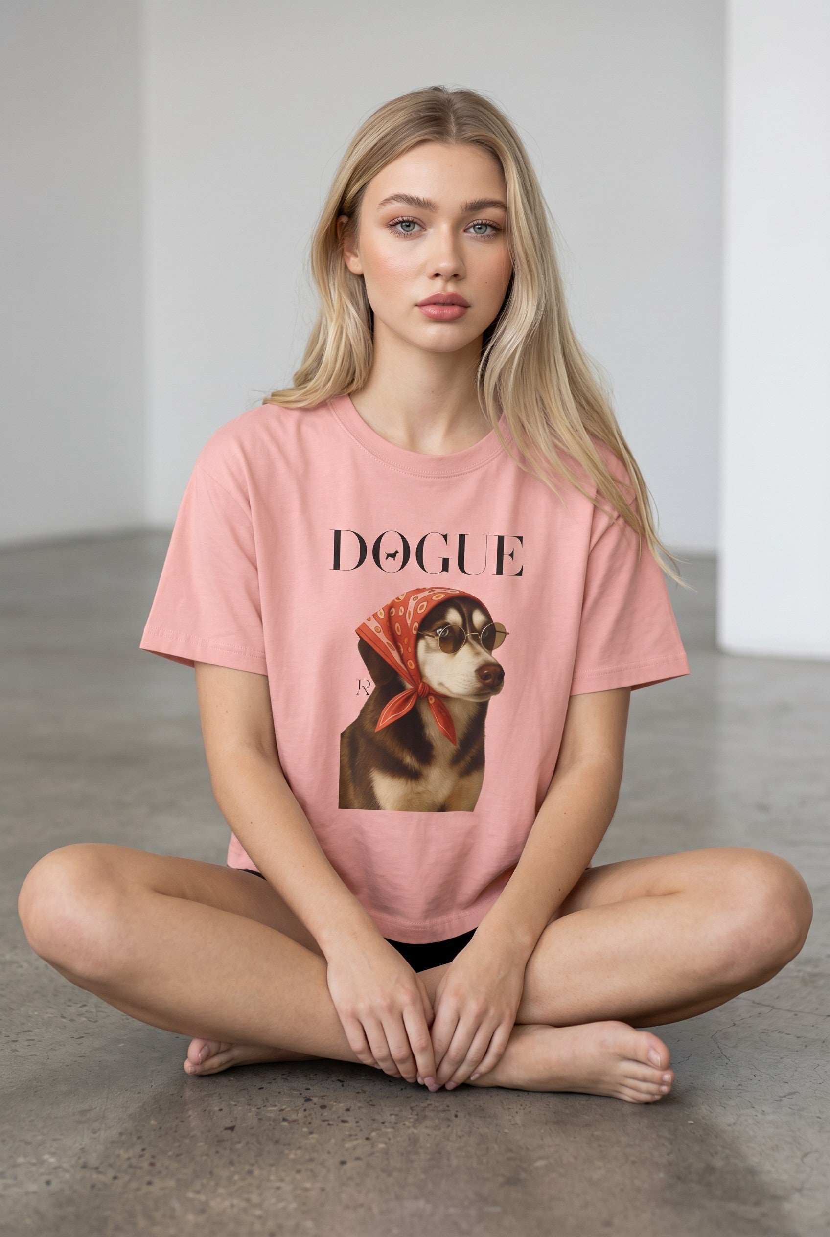 Dogue Boxy Tee | Fashionable canine portrait, vintage scarf