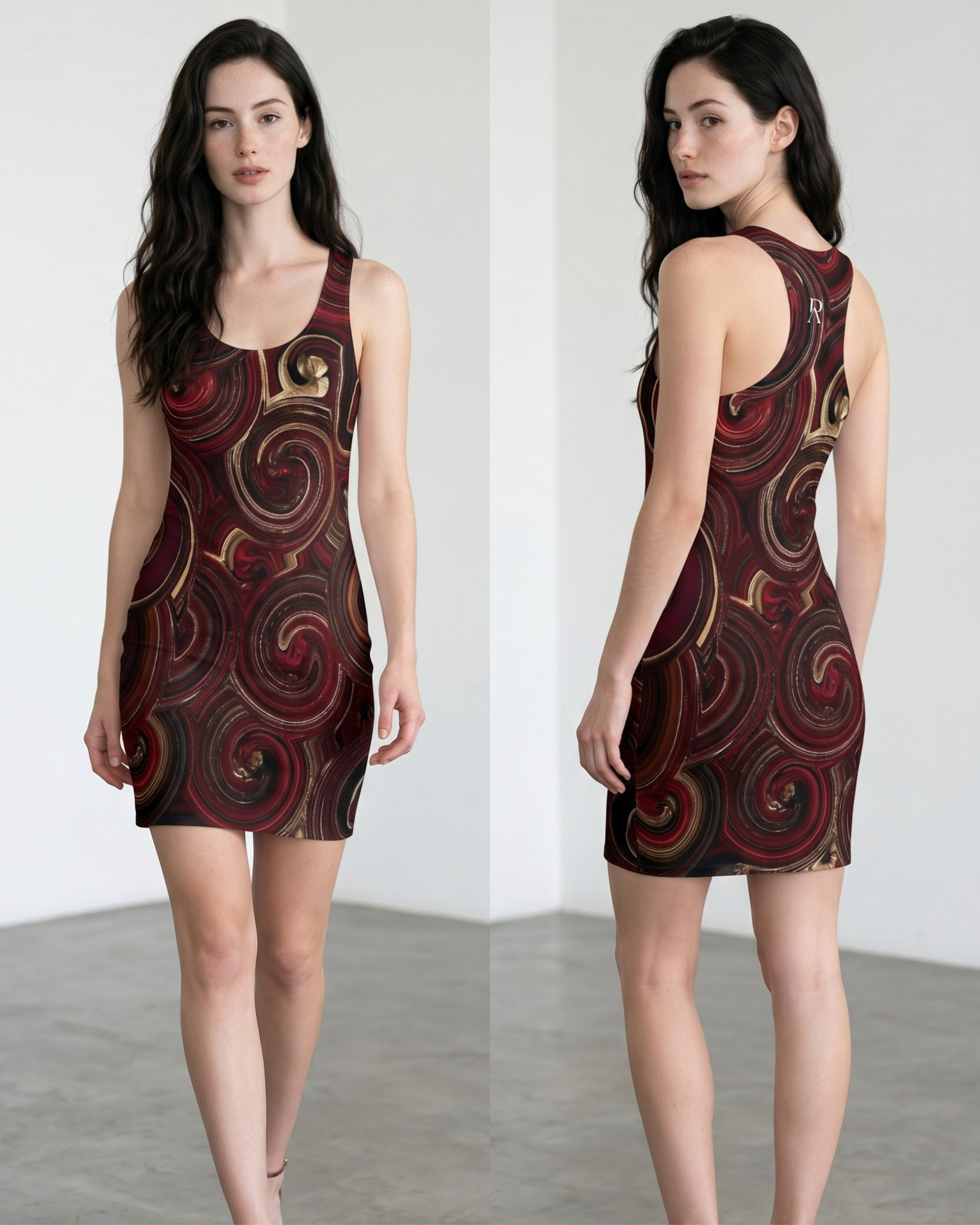 Maroon Dress – Burgundy Gold Swirl