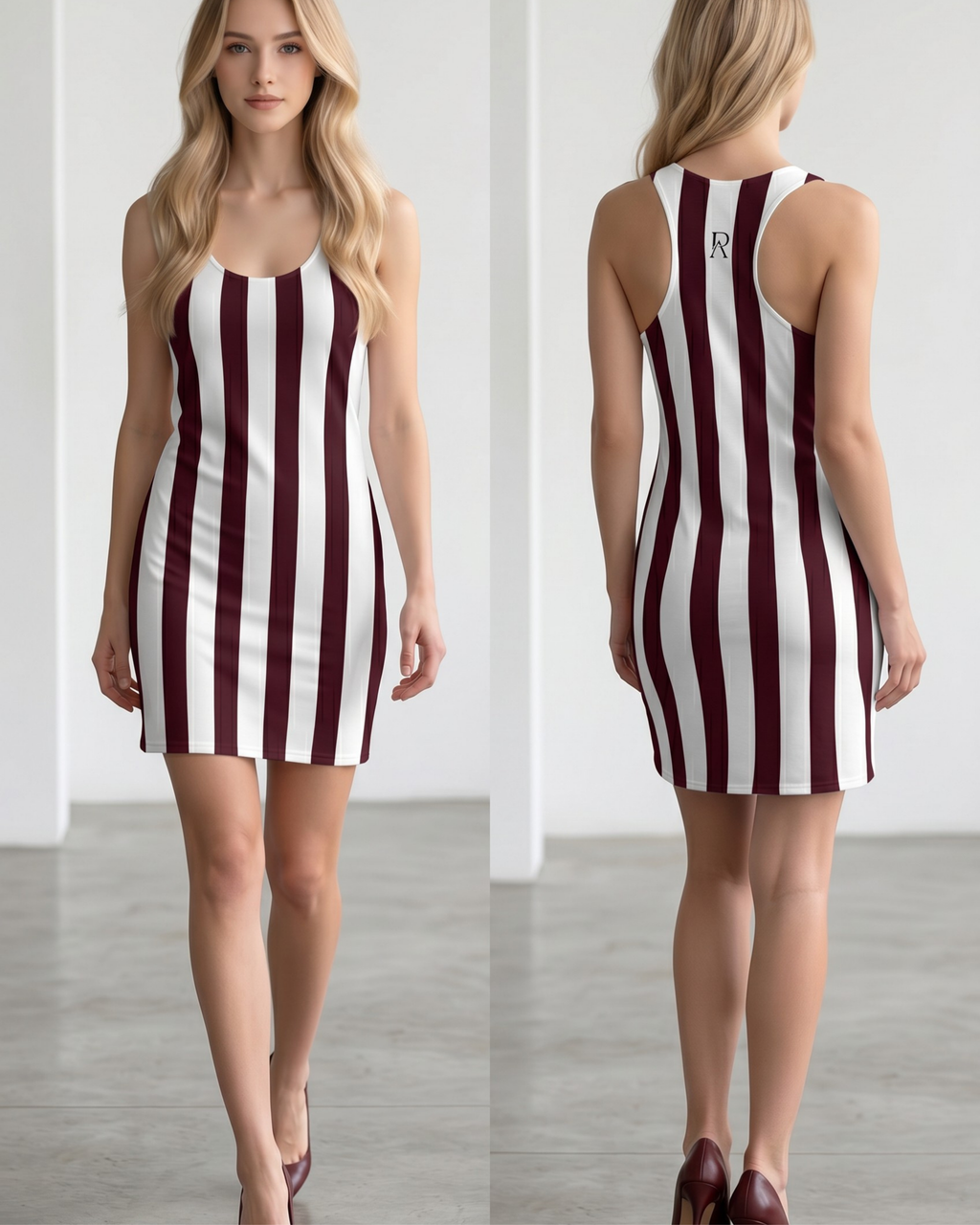 Striped Dress — Maroon & White