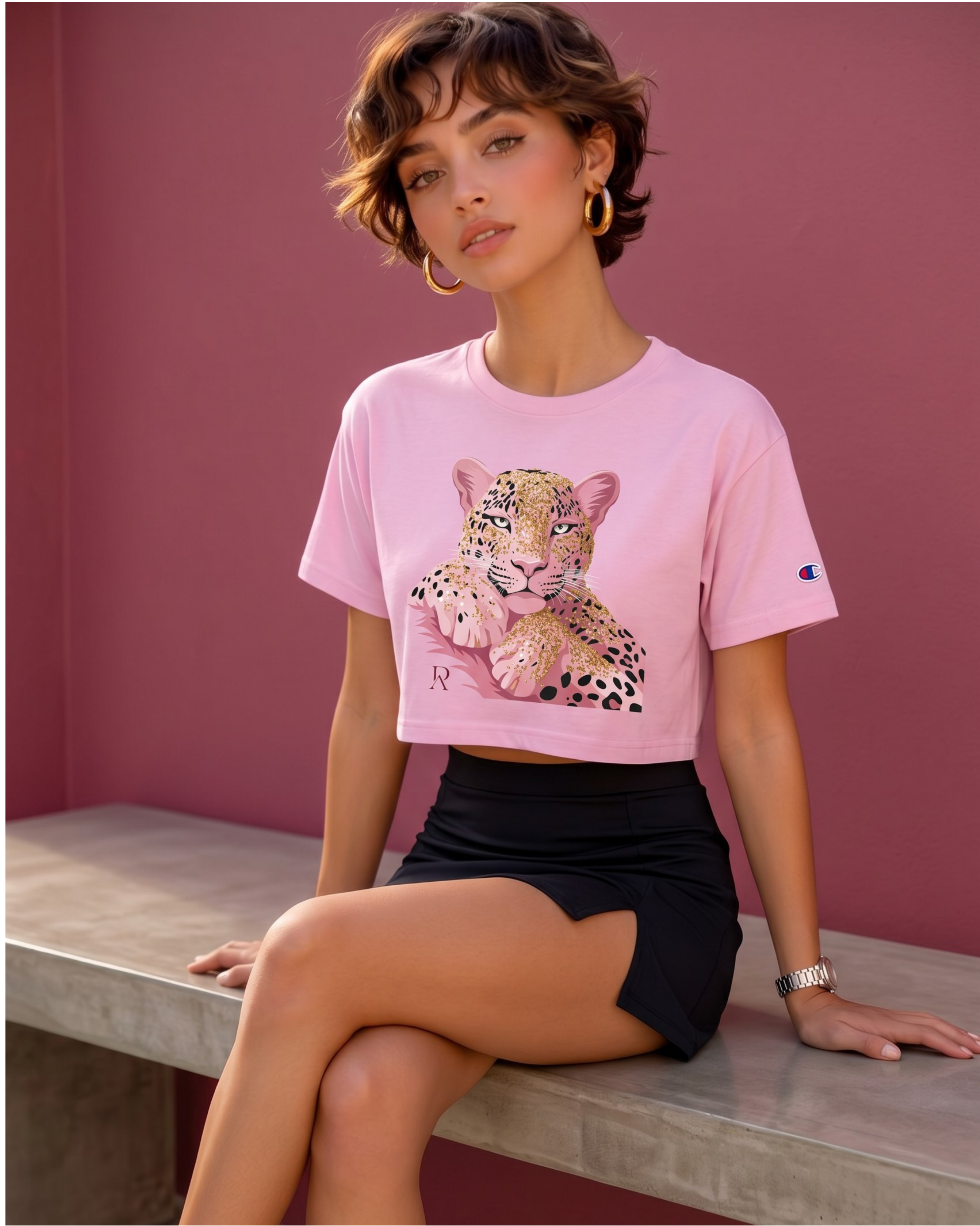 Pink Leopard Crop Tee