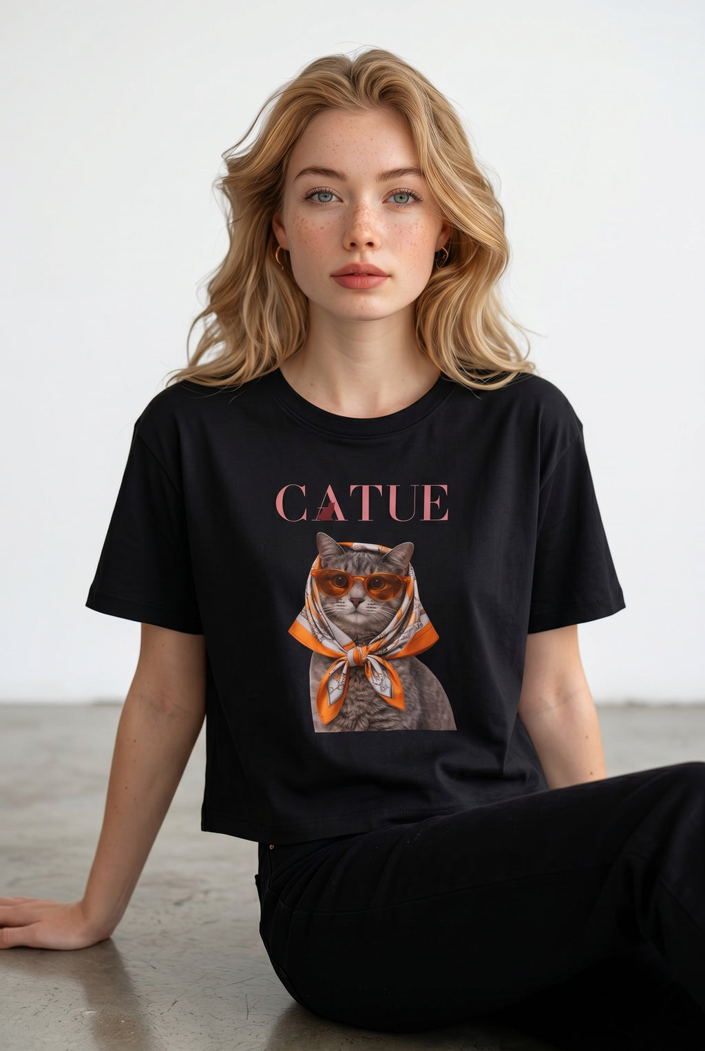 Cat in Scarf Boxy Tee