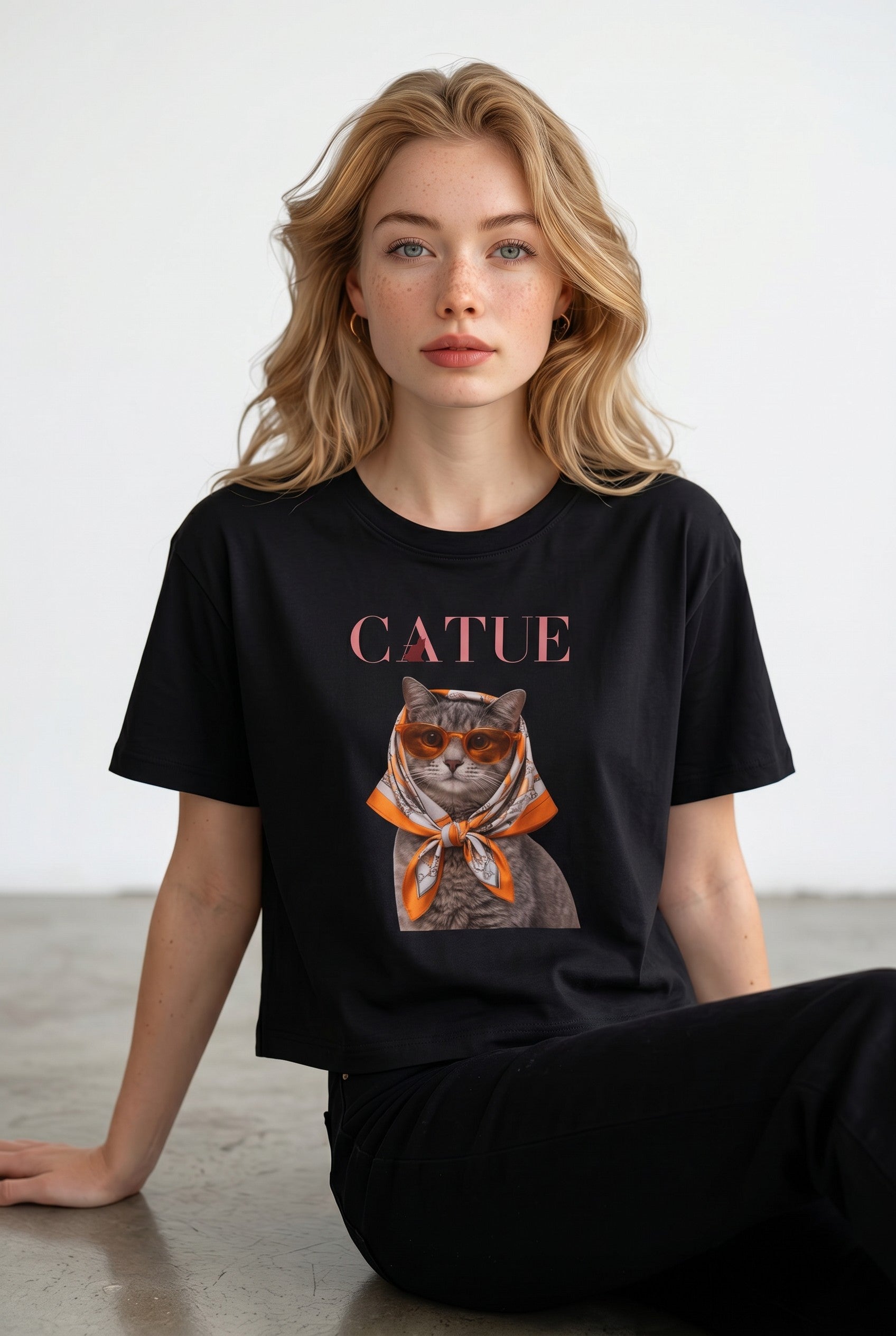 Cat in Scarf Boxy Tee