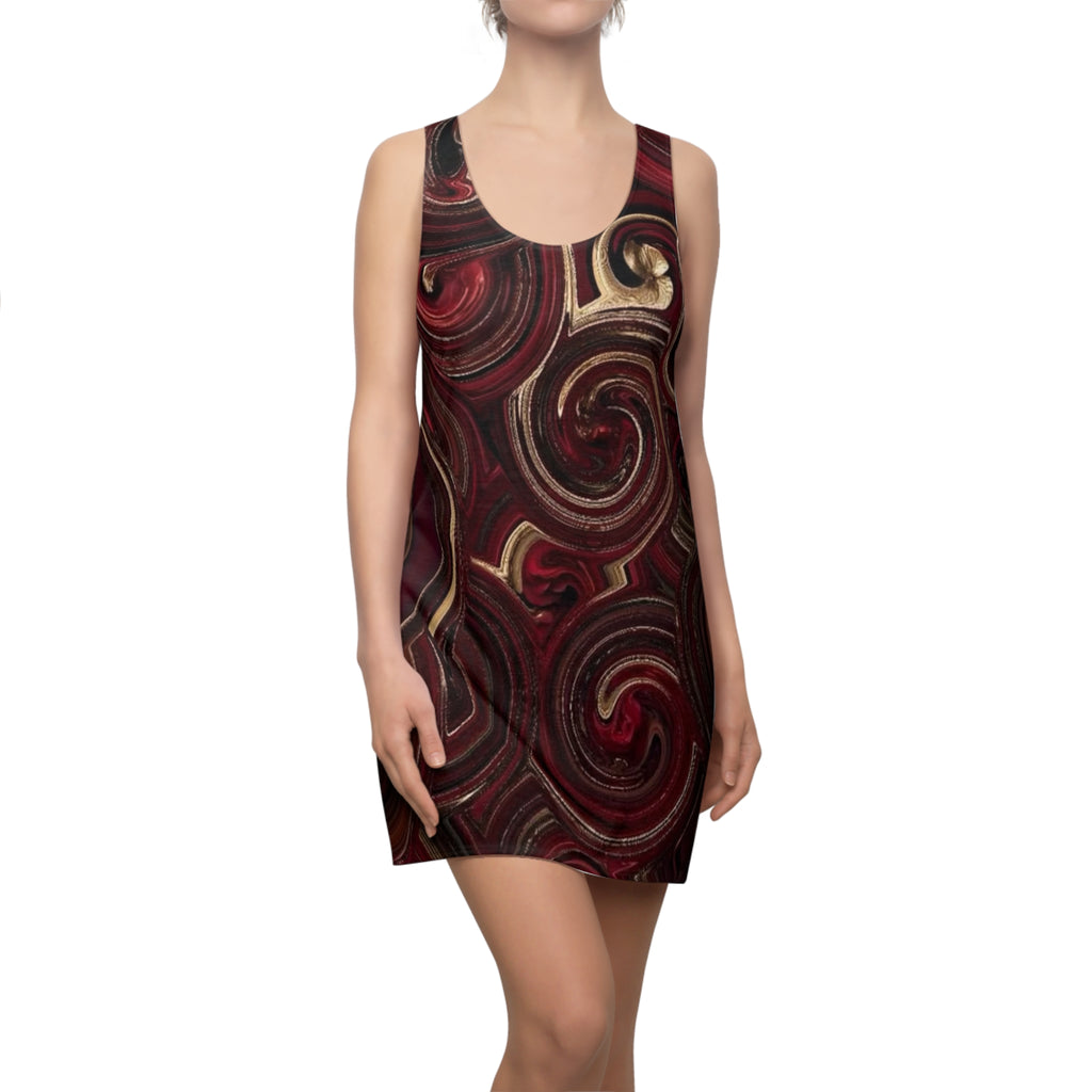 Maroon Dress – Burgundy Gold Swirl