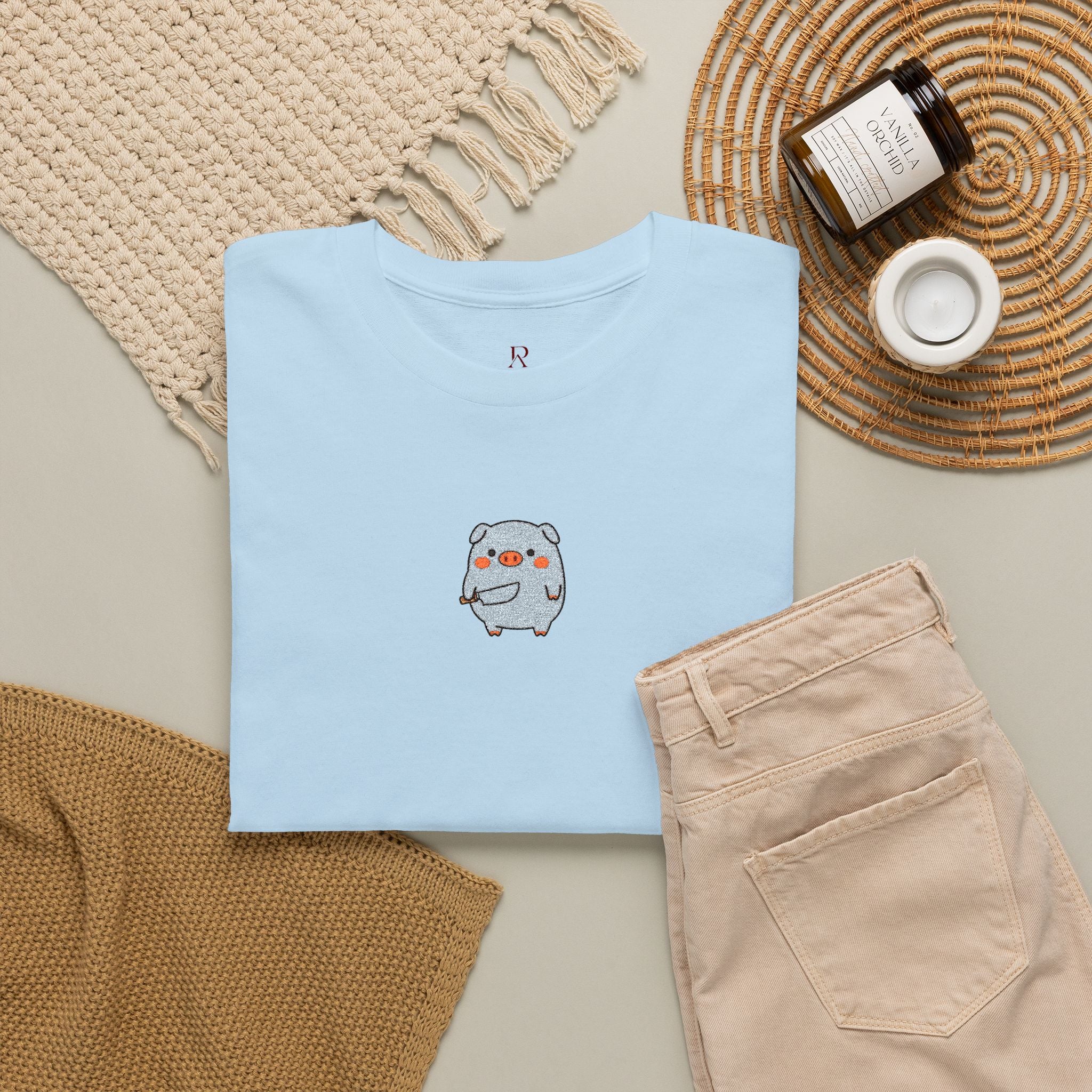 Embroidered Pig With Knife T-Shirt