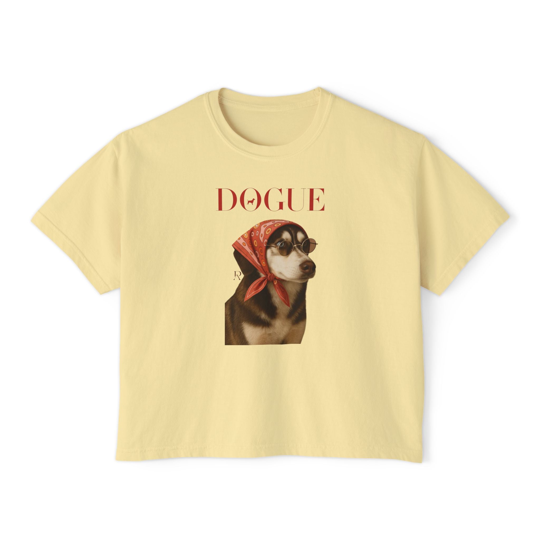 Dogue Boxy Tee | Fashionable canine portrait, vintage scarf