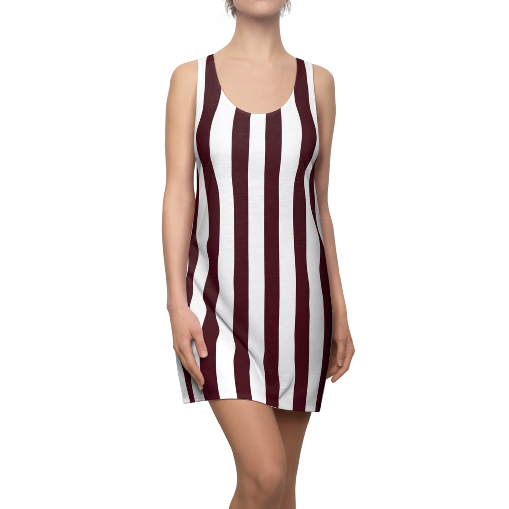 Striped Dress — Maroon & White