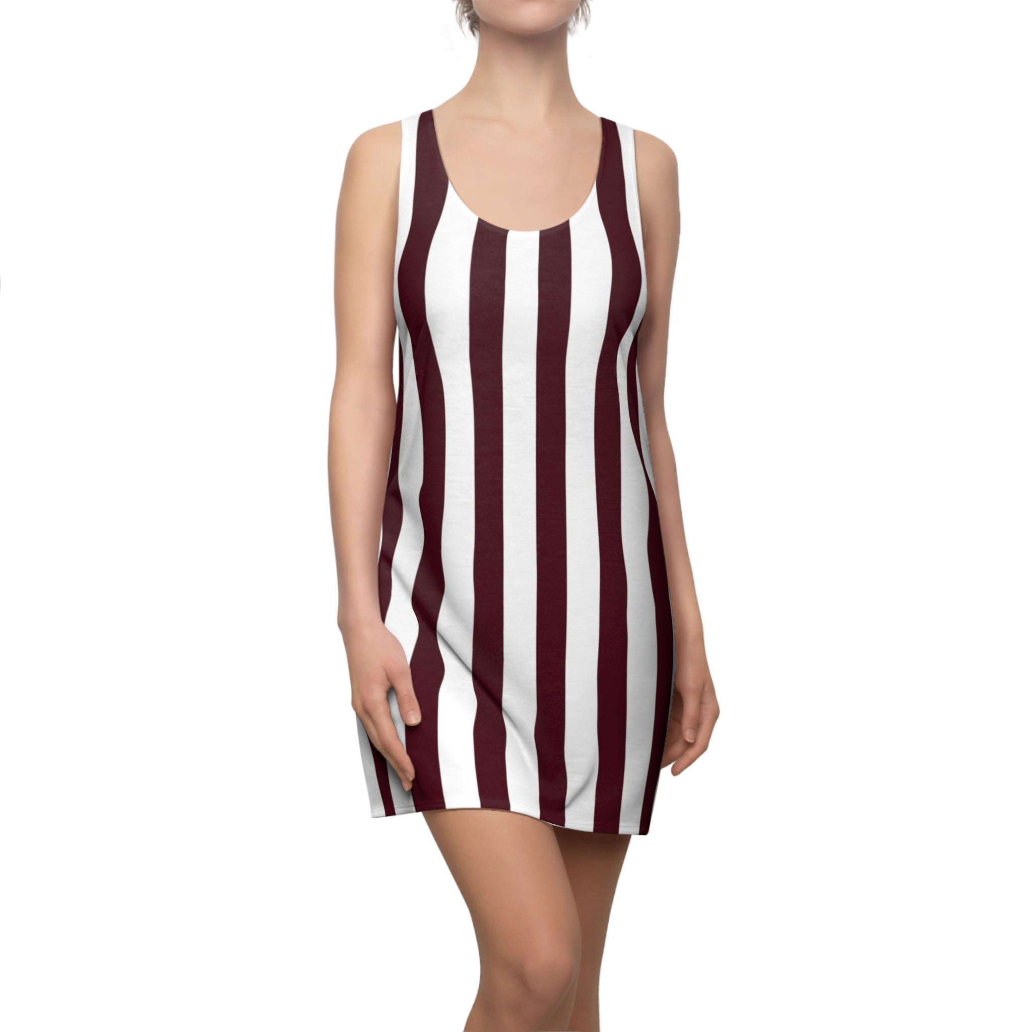 Striped Dress — Maroon & White