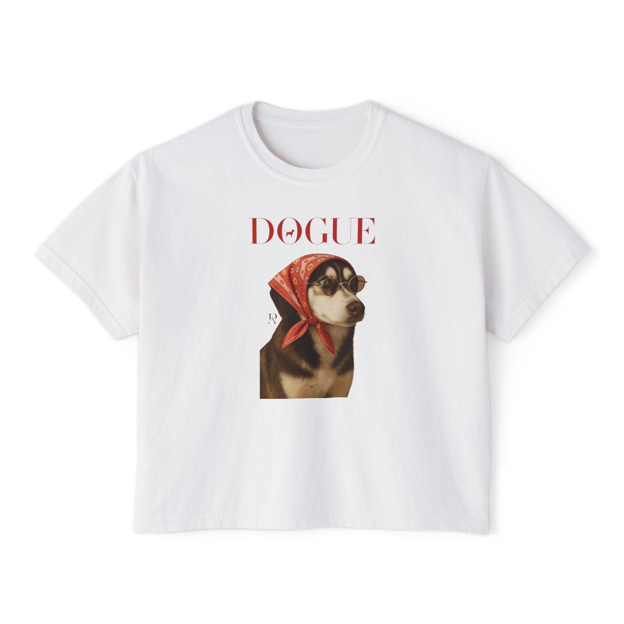 Dogue Boxy Tee | Fashionable canine portrait, vintage scarf