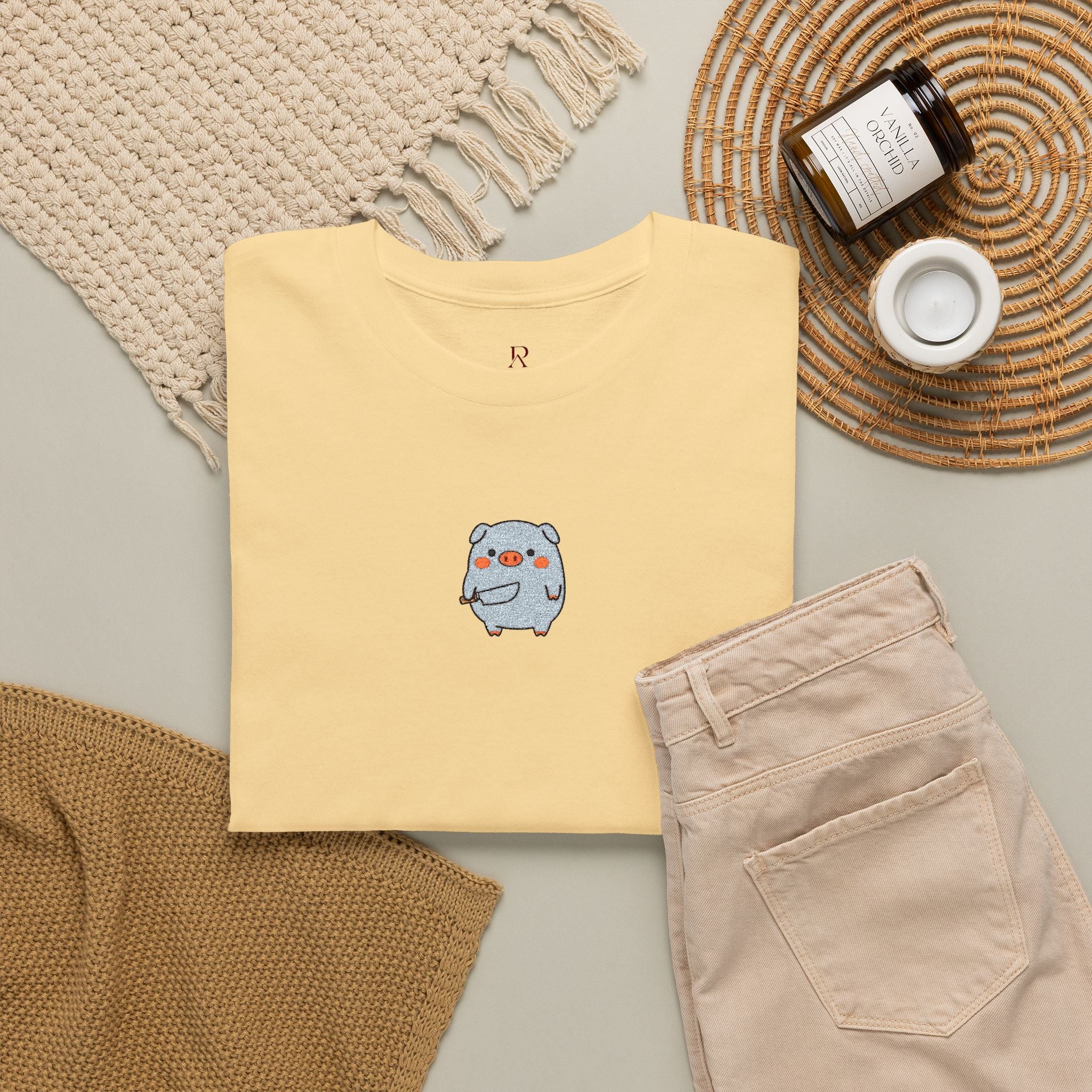 Embroidered Pig With Knife T-Shirt
