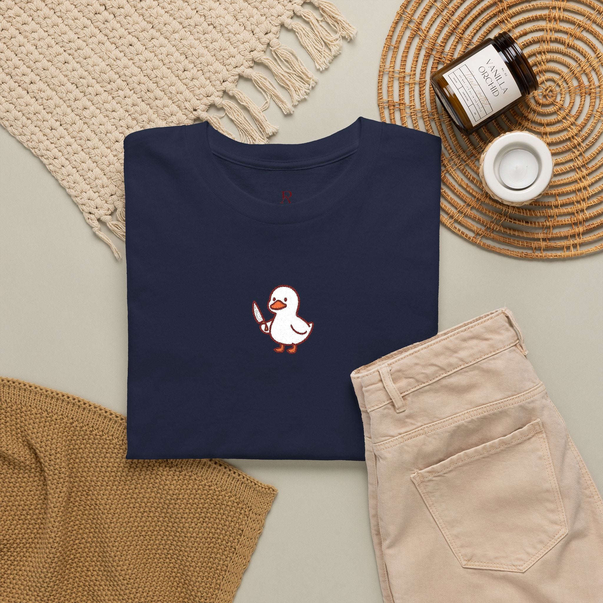 Embroidered Duck With Knife T-Shirt