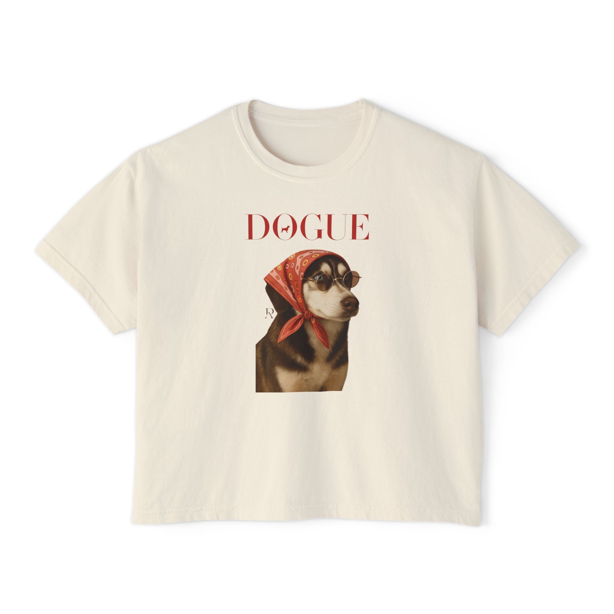 Dogue Boxy Tee | Fashionable canine portrait, vintage scarf