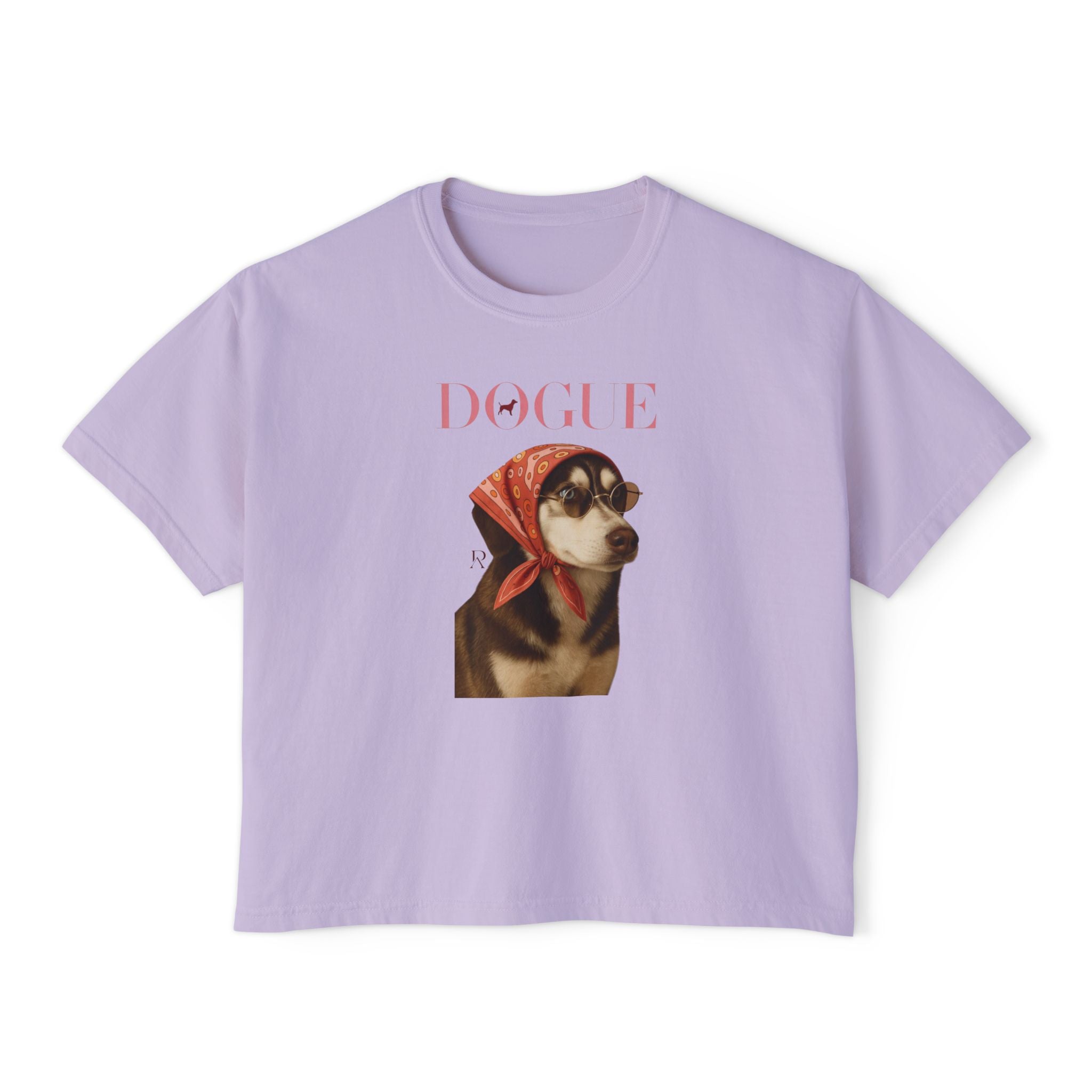 Dogue Boxy Tee | Fashionable canine portrait, vintage scarf